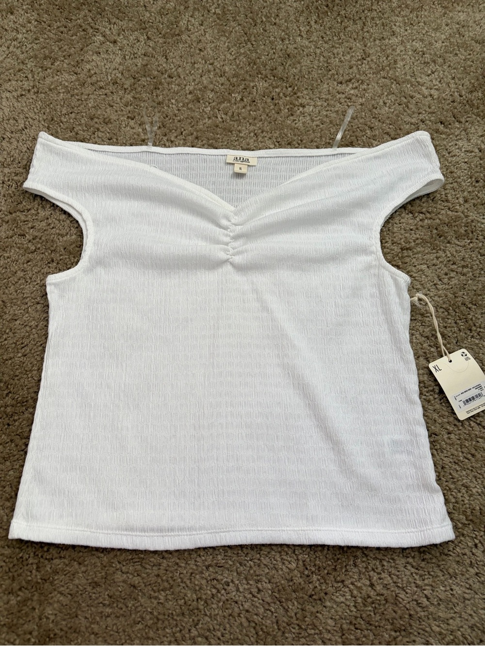 NWT a.n.a White Off-Shoulder Ruched Tank Top